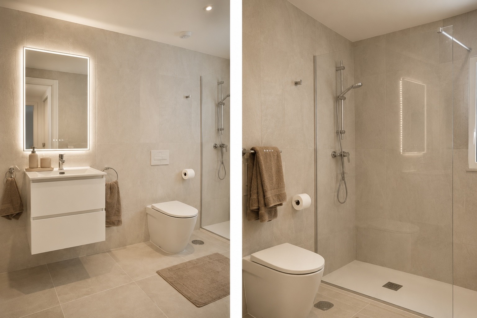 Badkamer in warme beigetinten